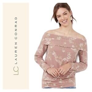 NWT Lauren Conrad Floral Off-The-Shoulder Lightweight Sweatshirt Dusty Rose M